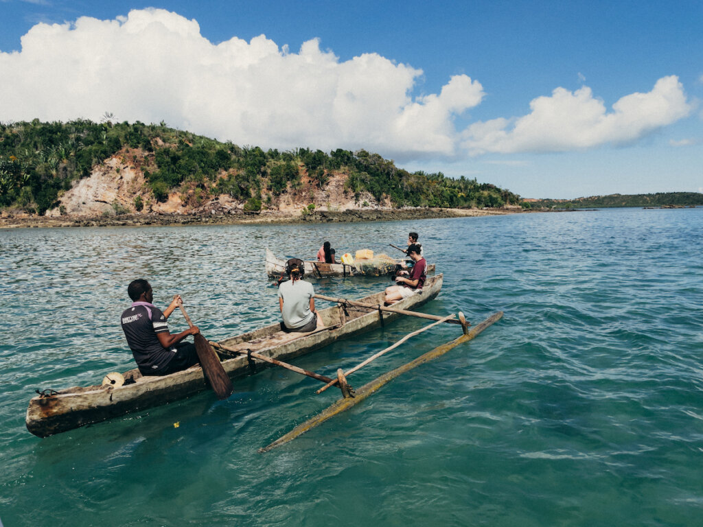 Pauline Simon filming on boat