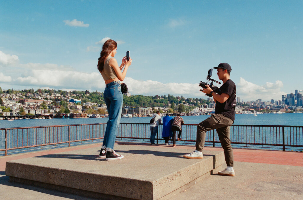 Edward Lee capturing film outside